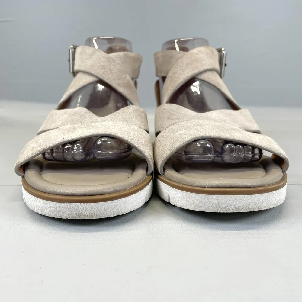 Sofft Mirabelle Sandals Womens Size 9 M Taupe Suede Buckle Comfort Strappy Shoes